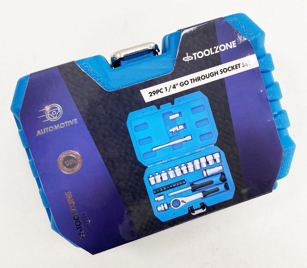 GO THROUGH SOCKET SET 29 PIECES 1/4 DRIVE WITH BITS IN STORAGE CASE - TOOLZONE KDPSS261