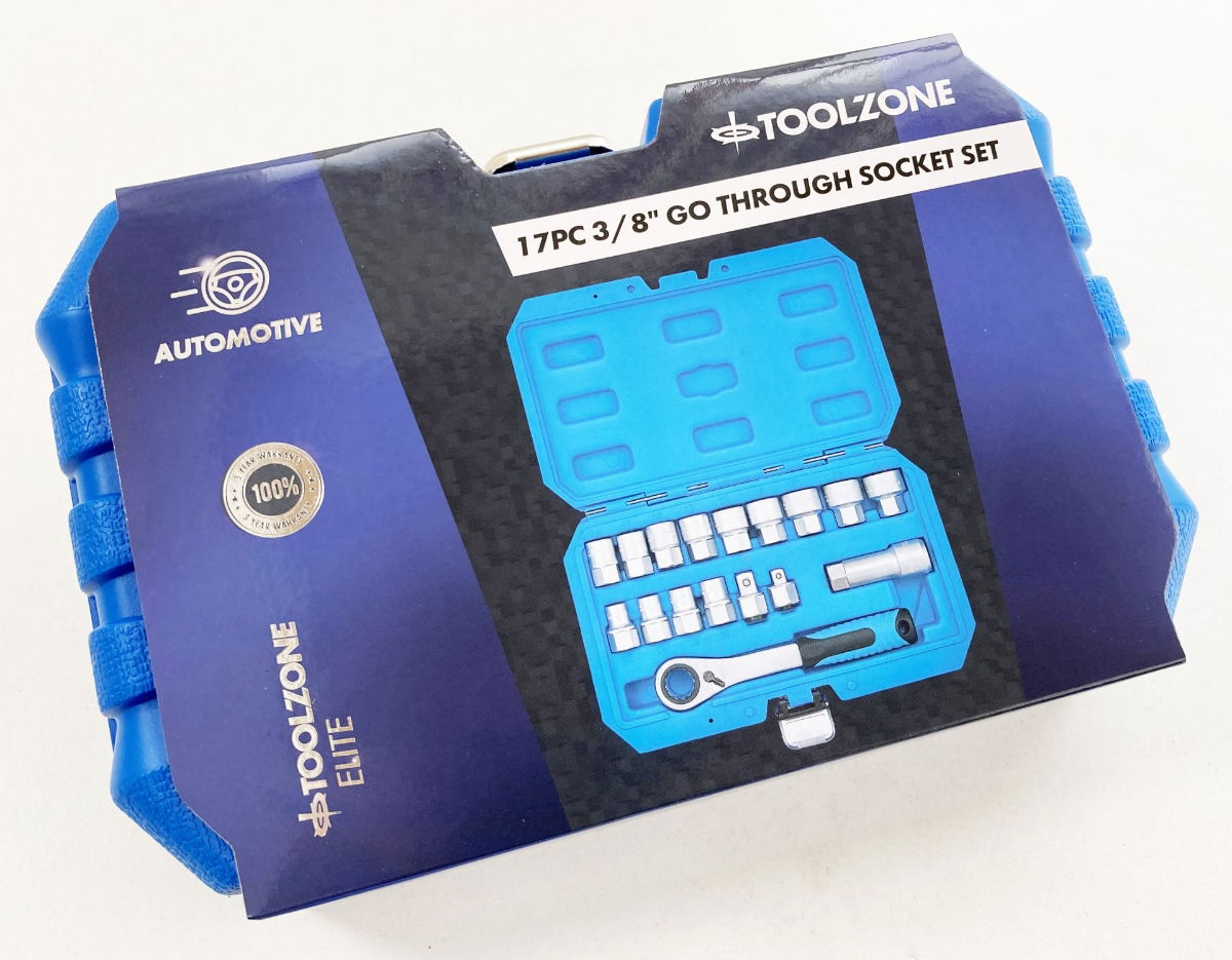 GO THROUGH SOCKET SET 17 PIECES 3/8 AND 1/2 DRIVE 10mm-24mm IN CASE - TOOLZONE KDPSS262