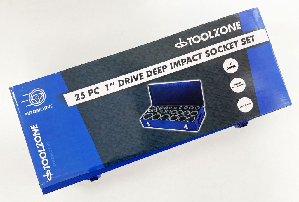 DEEP IMPACT SOCKET SET 25 PIECES 1 DRIVE 17mm-75mm CHROME MOLYBDENUM - TOOLZONE KDPSS263