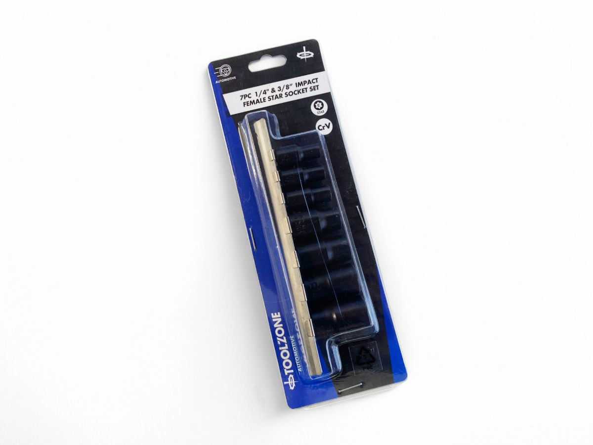 IMPACT E SOCKET SET 7 PIECES 1/4 AND 3/8 DRIVE CHROME VANADIUM - TOOLZONE KDPSS264