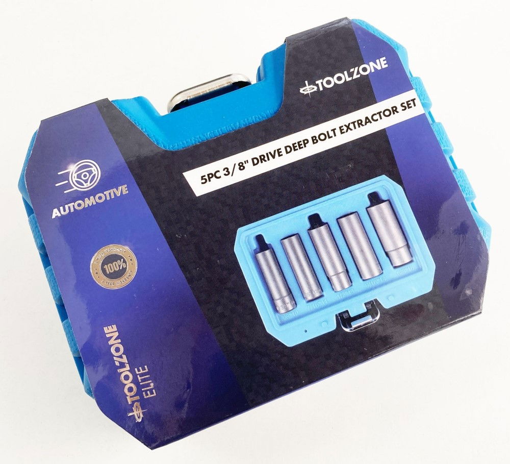 DEEP BOLT EXTRACTOR SET 5 PIECES 3/8 DRIVE 10mm-16mm CHROME MOLYBDENUM - TOOLZONE KDPSS287