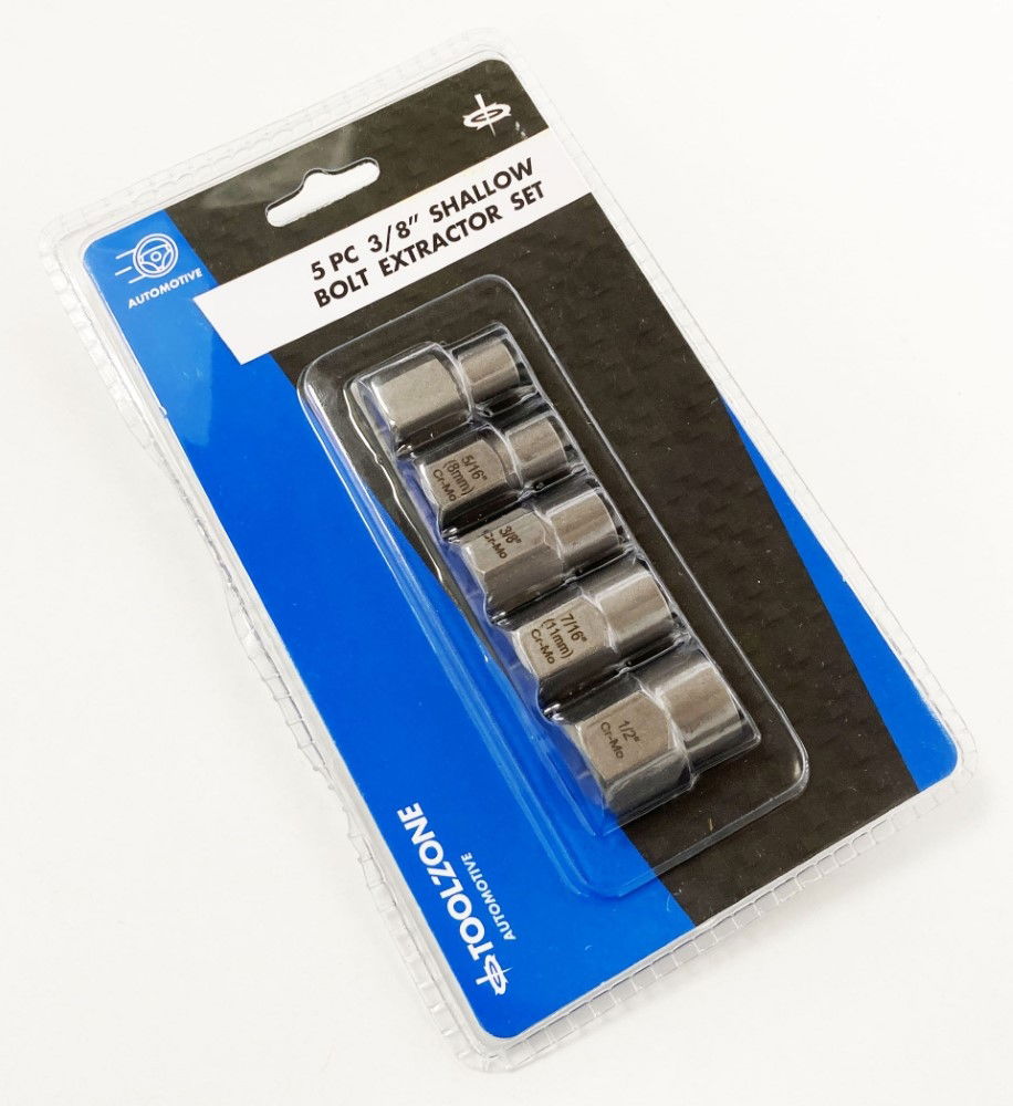 SHALLOW BOLT EXTRACTOR SET 5 PIECES 3/8 DRIVE 6mm-12.7mm CHROME MOLYBDENUM - TOOLZONE KDPSS288