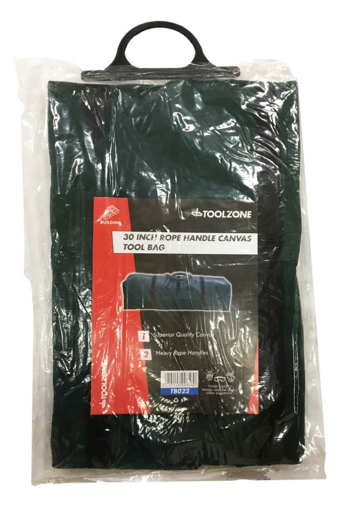 TOOLBAG 30 CANVAS ROPE HANDLE ZIP CLOSURE WATER RESISTANT - TOOLZONE KDPTB022
