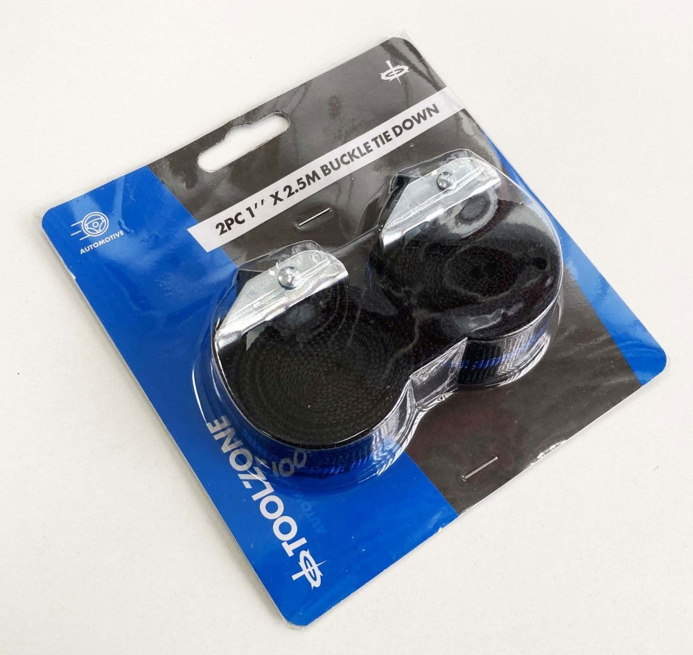 TIE DOWN BUCKLE TYPE 2PC 2.5m 180-200kg CAPACITY 250kg BREAKING STRAIN - TOOLZONE KDPTD028