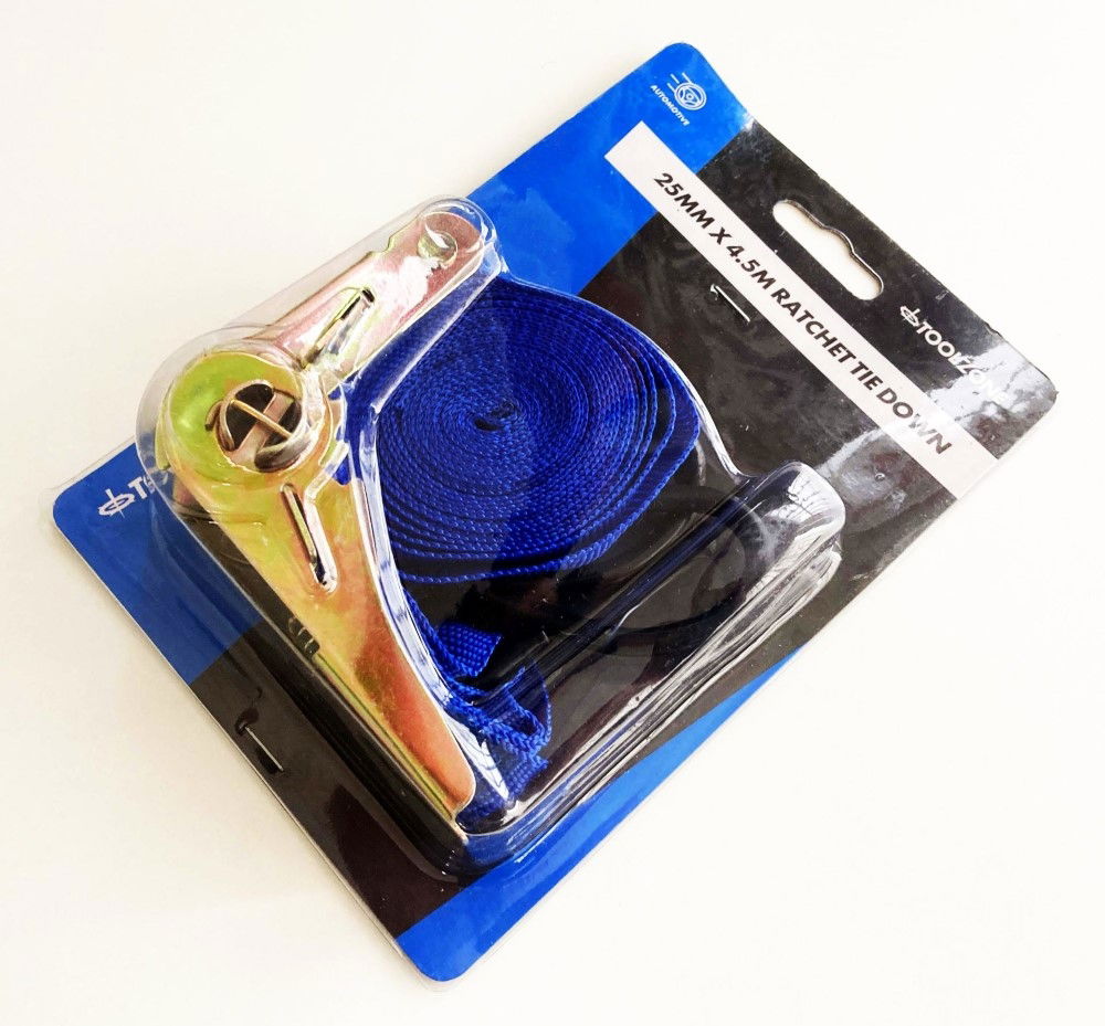 RATCHET TIE DOWN 25mm x 4.5m 100kg BREAKING STRENGTH - TOOLZONE KDPTD031