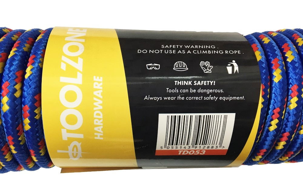 MULTIPURPOSE UTILITY ROPE 12mm x 30m 70kg CAPACITY - TOOLZONE KDPTD053
