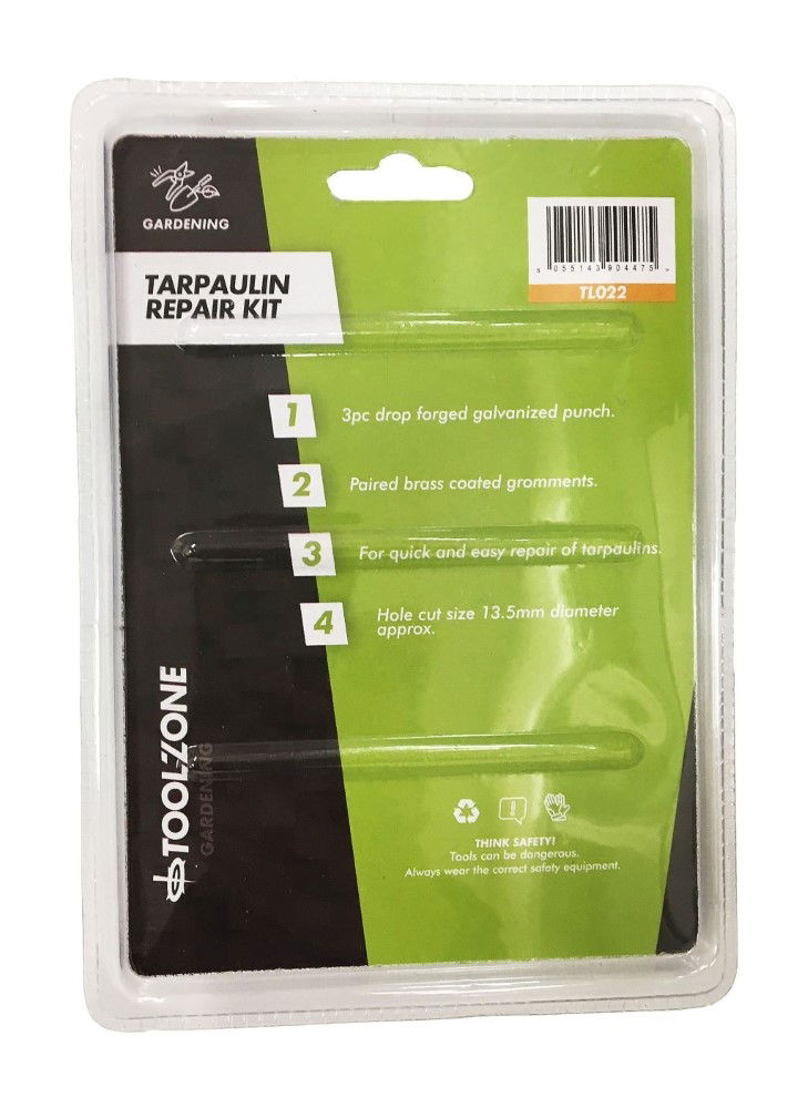 TARPAULIN REPAIR KIT WITH 13.5mm PUNCH AND GROMMETS - TOOLZONE KDPTL022