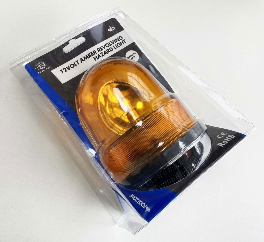 HAZARD LAMP AMBER 12v MAGNETIC BASE 2.44m LEAD - TOOLZONE KDPTO086