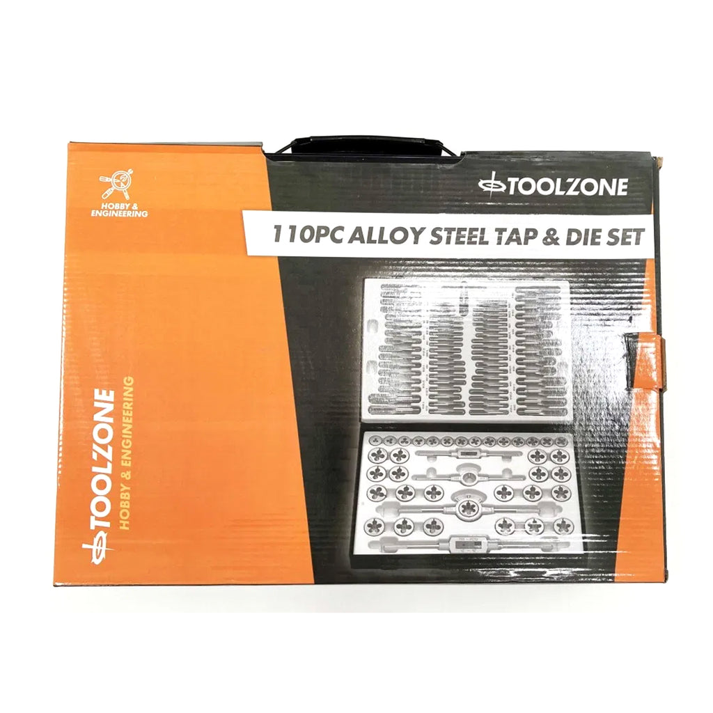 TAP AND DIE SET 110 PIECE ALLOY STEEL WITH WRENCHES - TOOLZONE KDPTP096