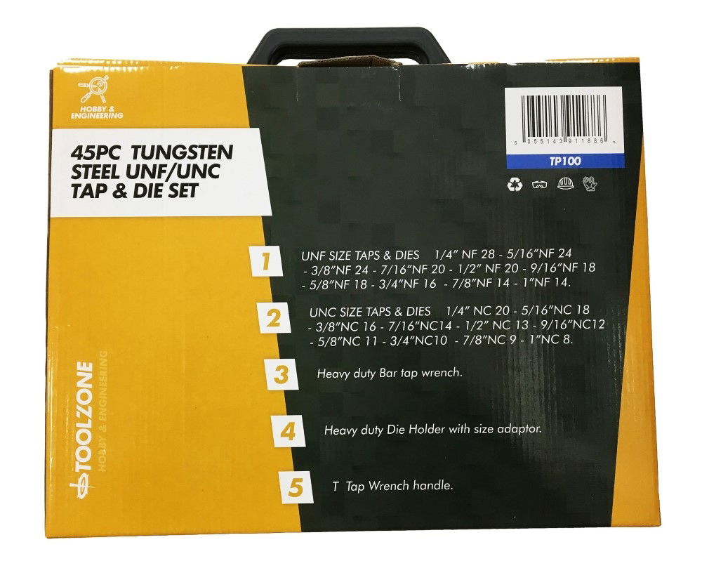 TAP AND DIE SET UNF/UNC 45 PIECE TUNGSTEN - TOOLZONE KDPTP100