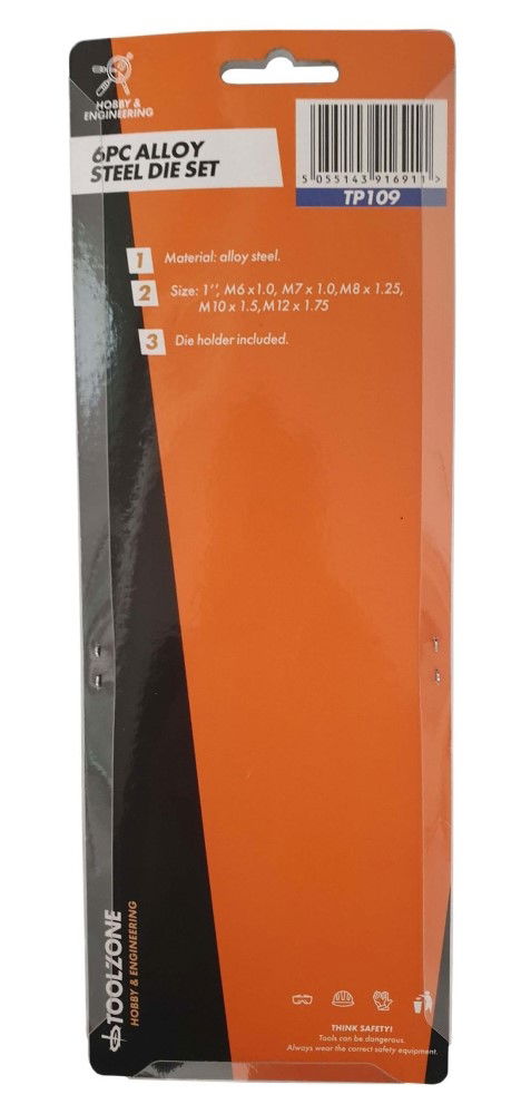 DIE SET 6 PIECE METRIC M6-M12 ALLOY STEEL WITH HOLDER - TOOLZONE KDPTP109