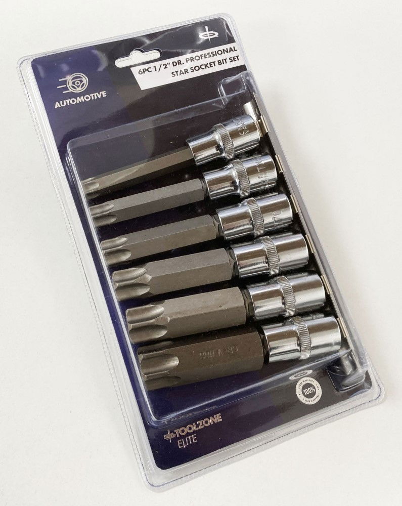STAR BITS SET 6 PIECE 1/2 DRIVE T55-T100 100mm - TOOLZONE KDPTX036