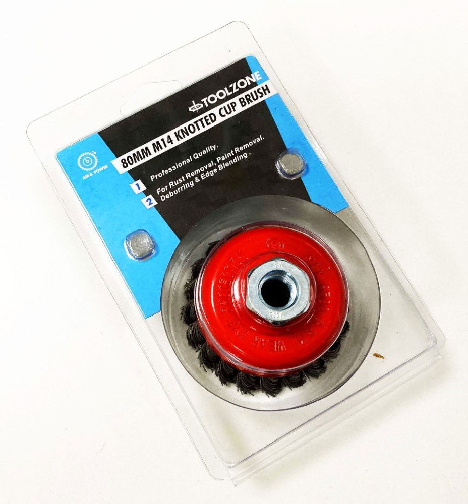 KNOT CUP BRUSH PROFESSIONAL M14 80mm OUTSIDE DIAMETER - TOOLZONE KDPWB004