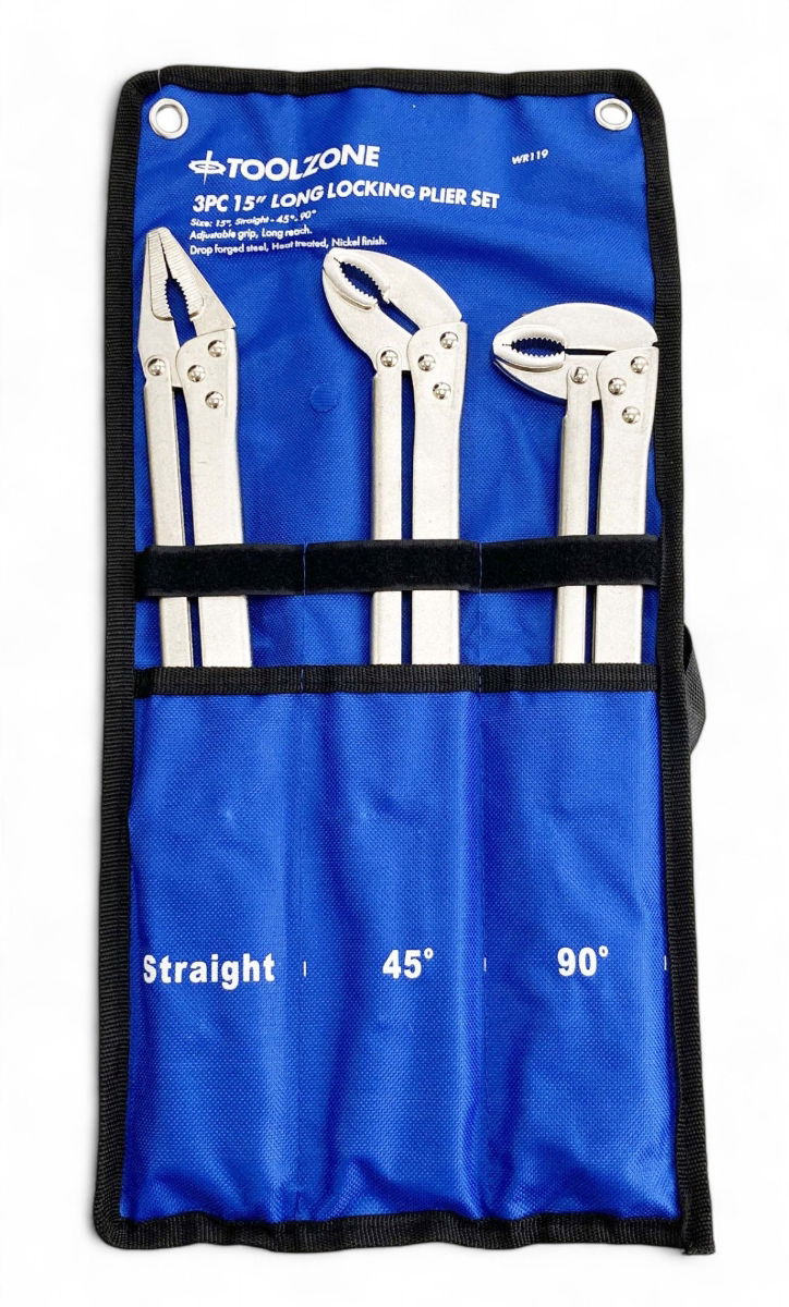 LOCKING PLIER SET 3 PIECE 15 STRAIGHT 45 DEGREE 90 DEGREE - TOOLZONE KDPWR119