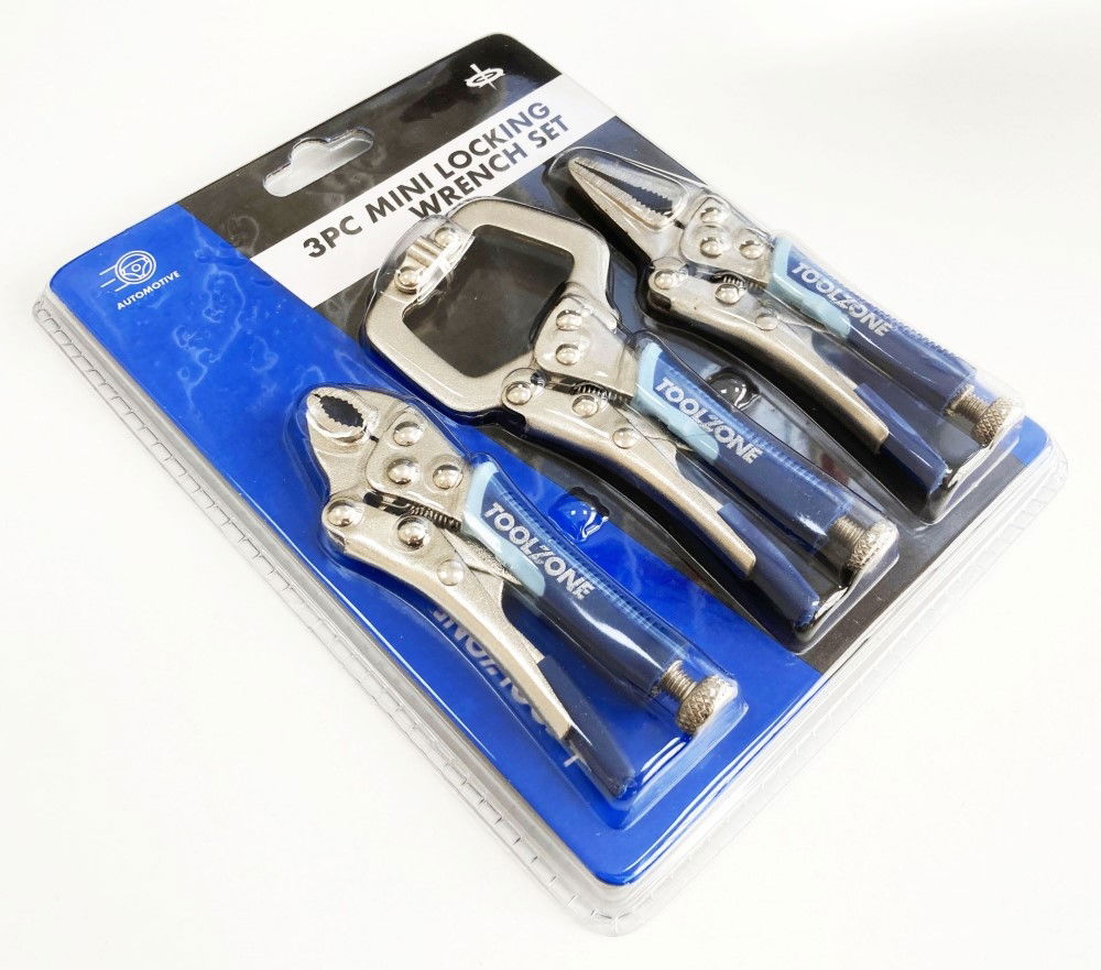 LOCKING WRENCH SET MINI 3 PIECE 4 5 CURVED JAW LONG NOSE C CLAMP - TOOLZONE KDPWR127