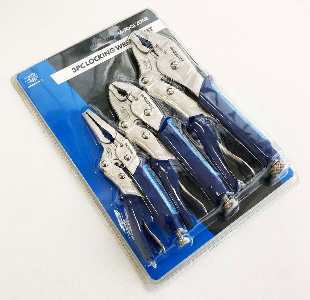LOCKING PLIER SET 3 PIECE CRV SOFTGRIP 7 10 CURVED JAW 6.5 LONG NOSE - TOOLZONE KDPWR174