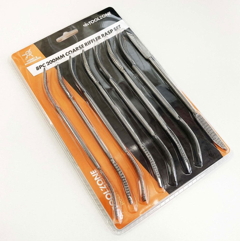 RIFFLER WOOD RASP SET 8PC 8 DOUBLE ENDED VARIOUS SHAPES WITH POUCH - TOOLZONE KDPWW098