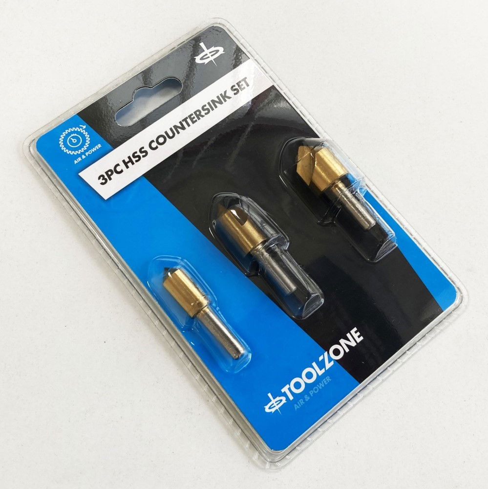 HSS TITANIUM COUNTERSINK SET 3PC 10mm 12mm 16mm 1/4 SHANK - TOOLZONE KDPWW118