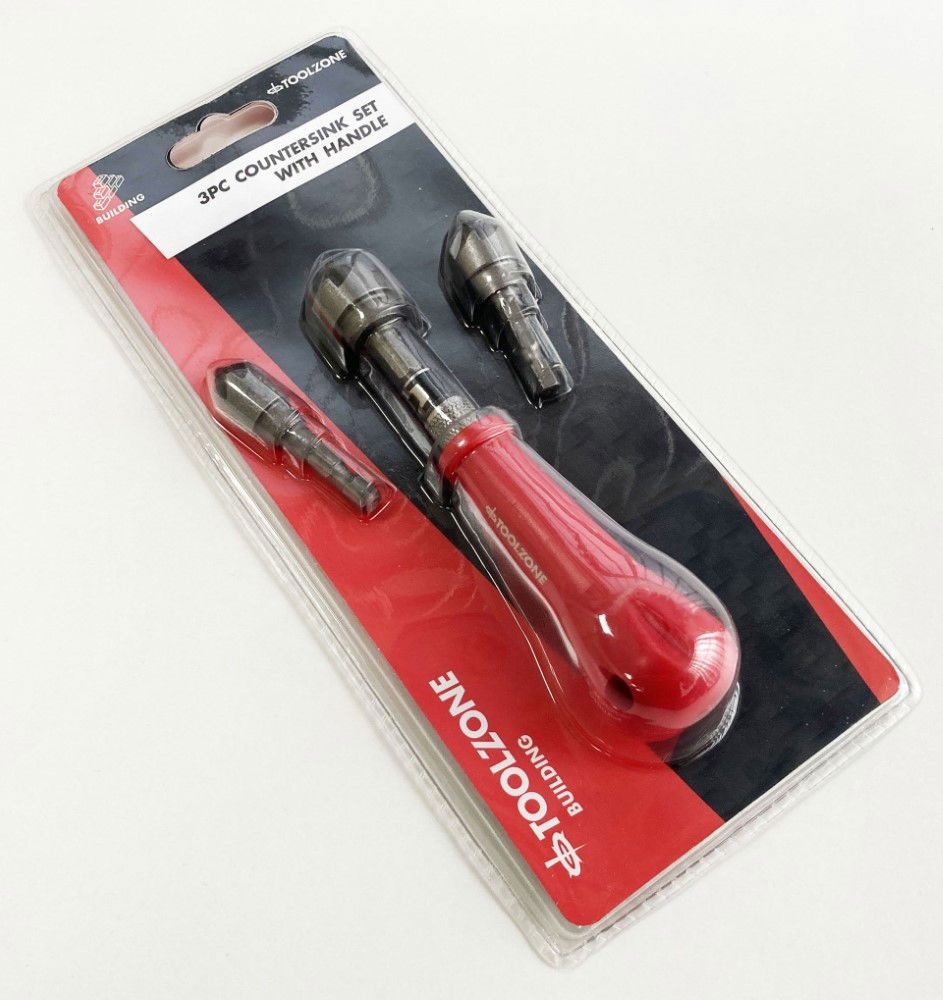 COUNTERSINK SET 3PC WITH HANDLE 12mm 16mm 19mm 1/4 HEX SHANK - TOOLZONE KDPWW167