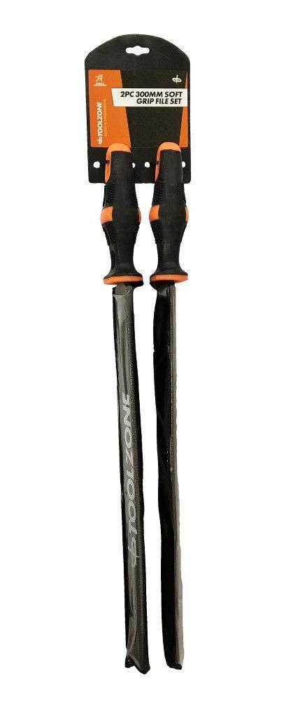 FILE SET 2PC 300mm SOFT GRIP HANDLES FLAT AND HALF ROUND - TOOLZONE KDPWW197