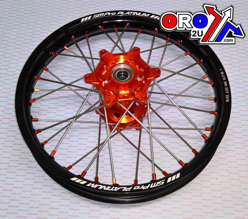 18x2.15 WHEEL KTM BLK/ORG/ORG, MX-5032 BLACK RIM, ORANGE HUB, SP052.06.84.01.06 ORANGE NIPPLES