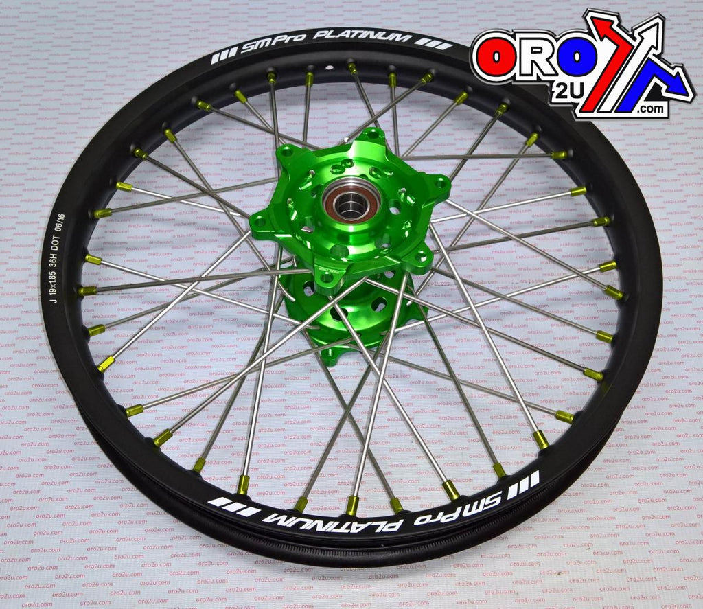 19x2.15 WHEEL KX/KXF BK/GN/GN, MX-2020 BLACK RIM, GREEN HUB, SP05305815105 GREEN NIPPLES