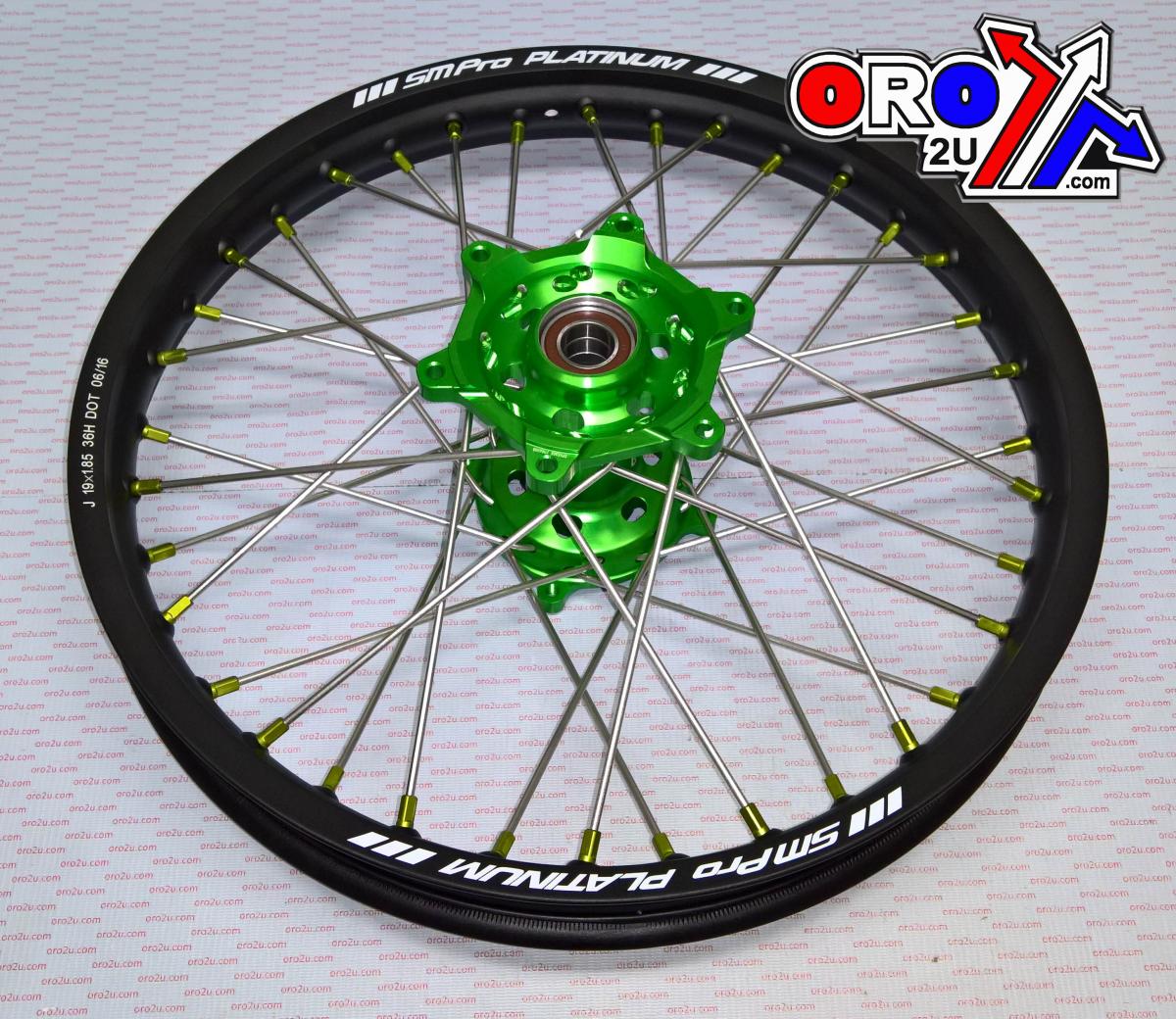 19x2.15 WHEEL KX/KXF BK/GN/GN, MX-2020 BLACK RIM, GREEN HUB, SP05305815105 GREEN NIPPLES