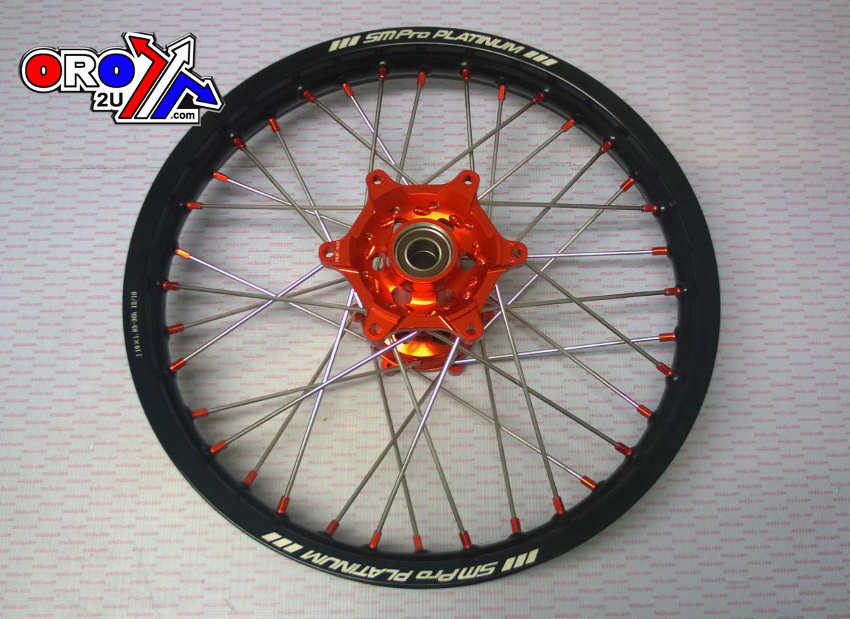 19x1.85 WHEEL KTM BLK/ORG/ORG, MX-5012 BLACK RIM, ORANGE HUB, SP05206820106 G/RIM O/NIPPLES