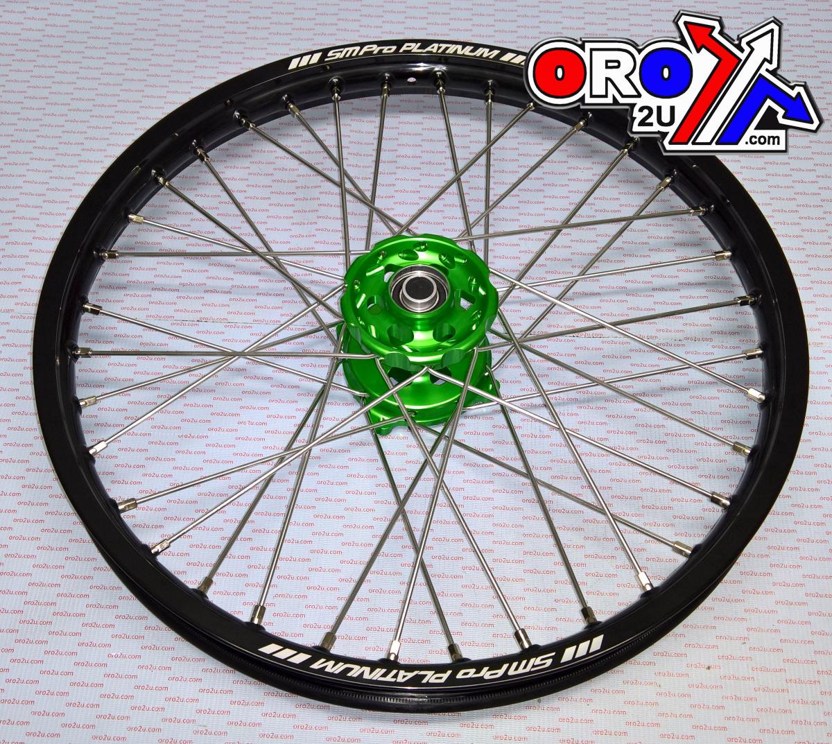 21x1.60 WHEEL KAW BLACK/GREEN, GLOSS RIM, MX-2001 BLACK GLOSS RIM, GREEN HUB, SP177.05.80.01.99 GLOSS RIM