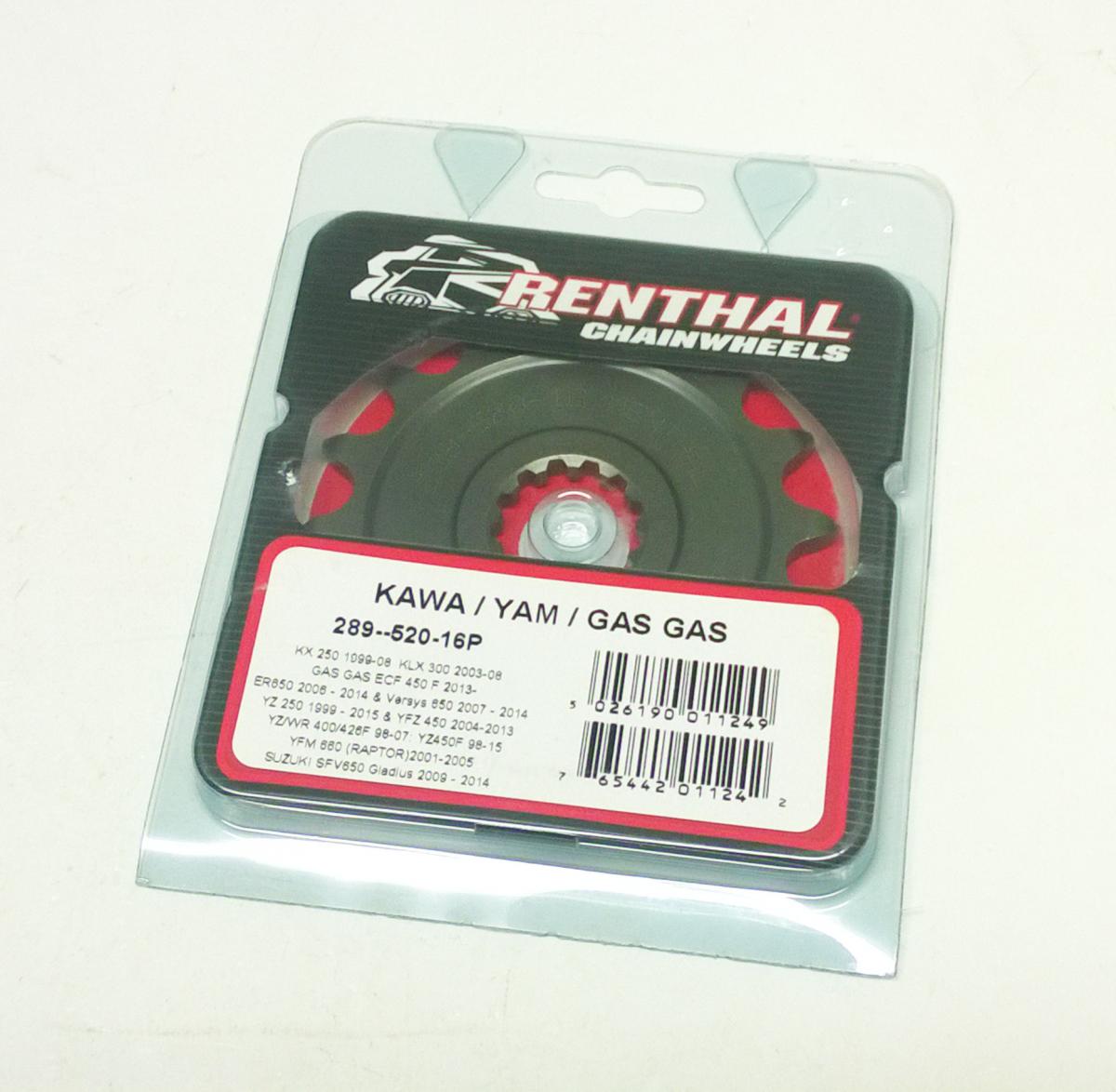 FRONT SPROCKET RENTHAL 289, KAWASAKI/YAMAHA 289--520-16P