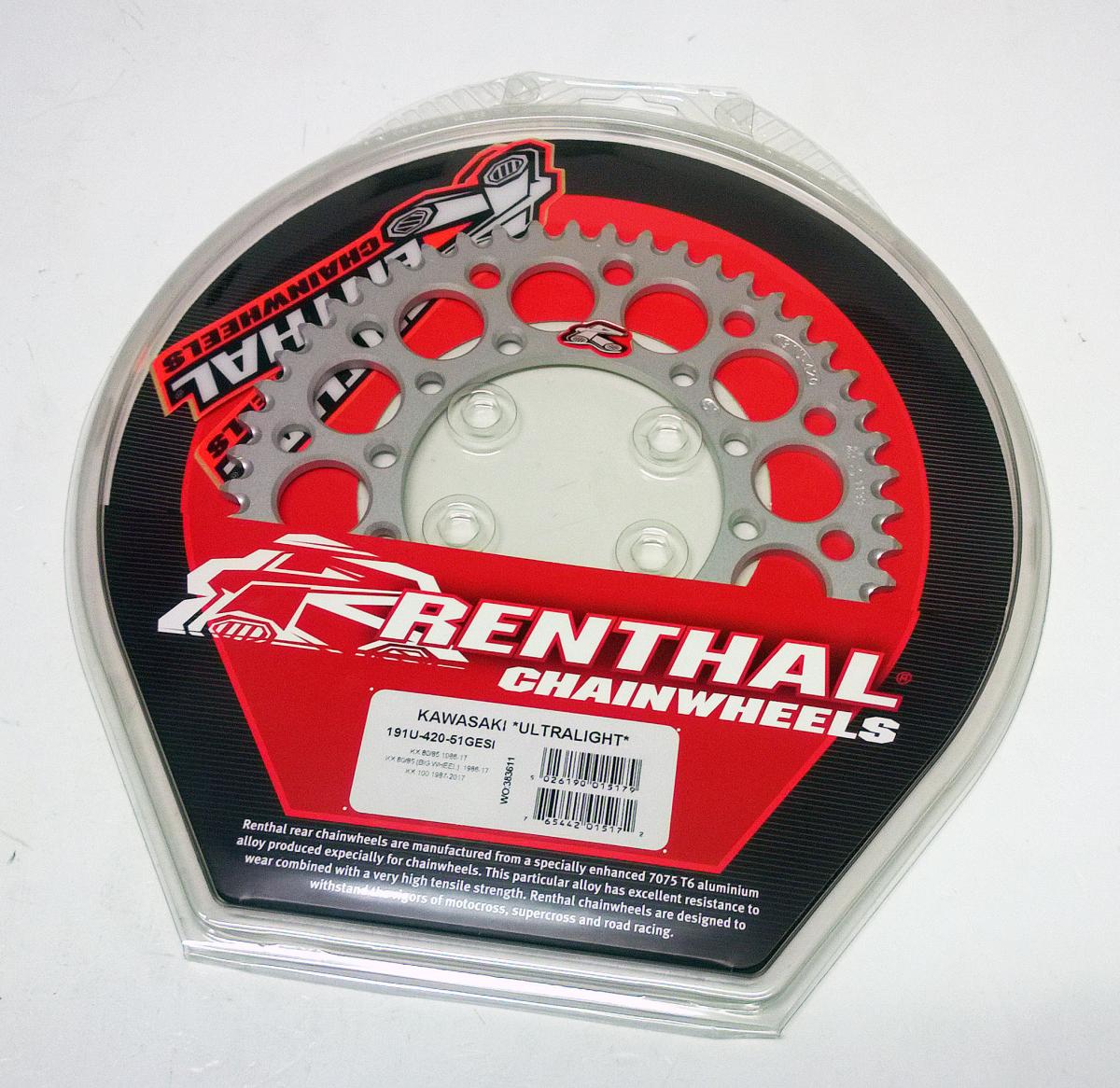 REAR SPROCKET ALLOY SI RENTHAL, SILVER ULTRALITE 191U-420-51GESI