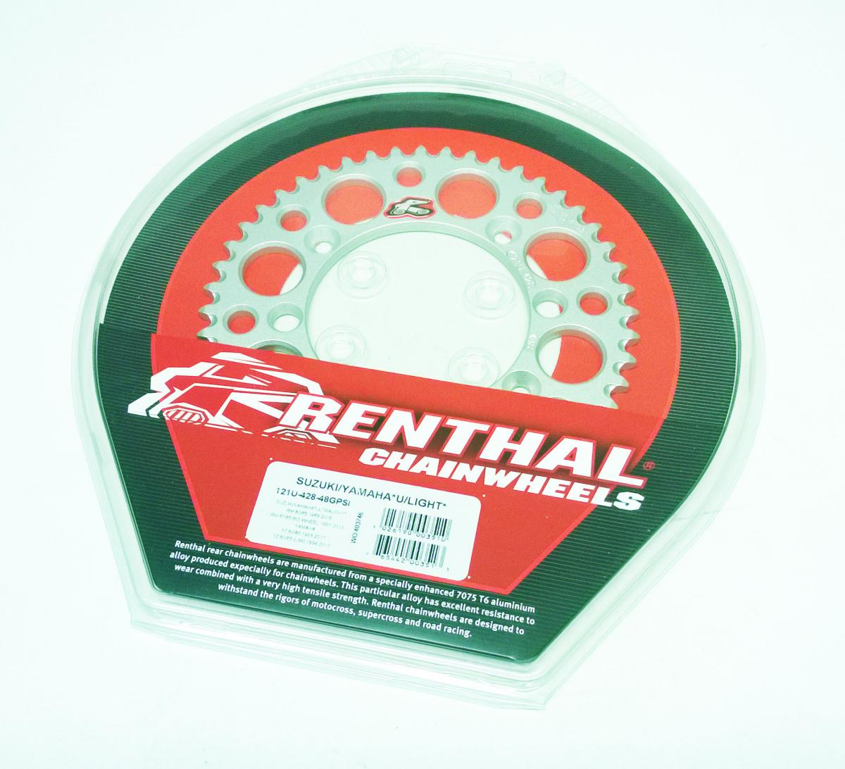 REAR SPROCKET ALLOY RENTHAL, ULTRALITE 121U-428-48GPSI SILVER, SUZUKI, YAMAHA
