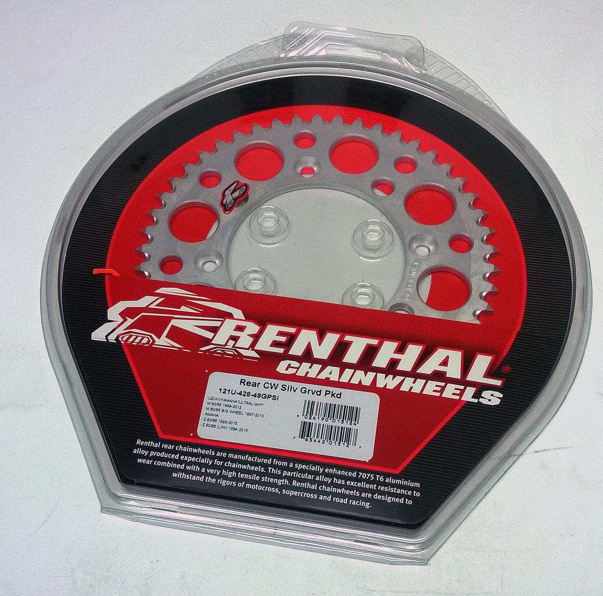 REAR SPROCKET ALLOY RENTHAL, ULTRALITE 121U-428-49GPSI SILVER, SUZUKI, YAMAHA
