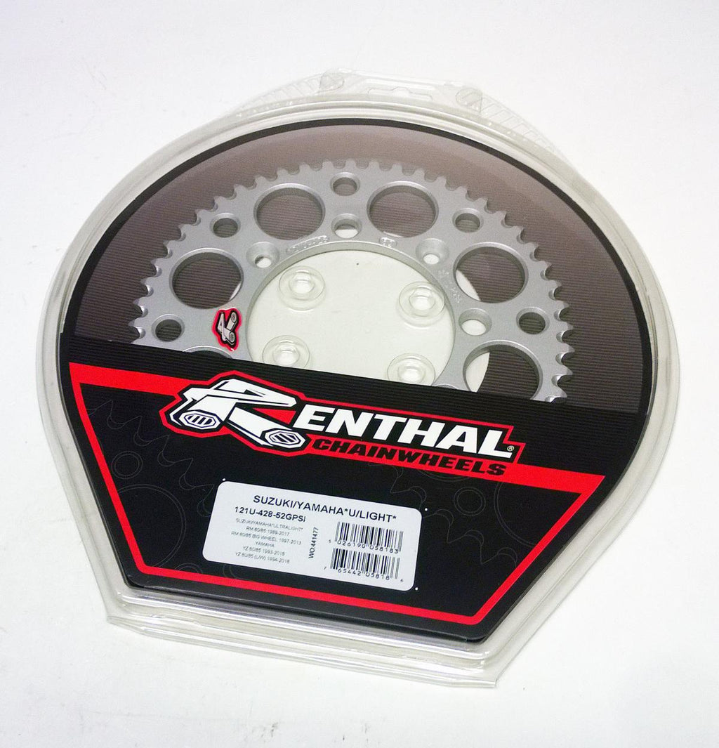 REAR SPROCKET ALLOY RENTHAL, ULTRALITE 121U-428-52GPSI SILVER, SUZUKI, YAMAHA