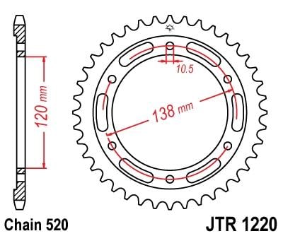 REAR SPROCKET JTR1220.38 520, STEEL, HONDA ROAD JT
