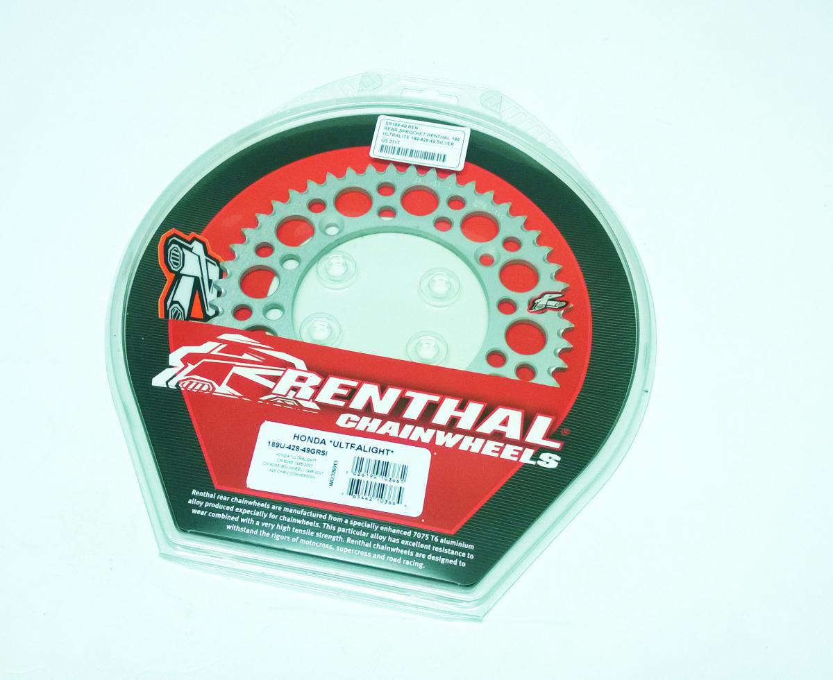 REAR SPROCKET ALLOY RENTHAL, ULTRALITE 189U-428-49GRSI SILVER