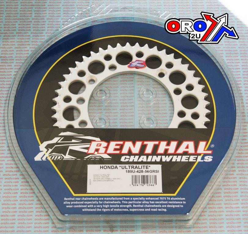 REAR SPROCKET ALLOY RENTHAL, ULTRALITE 189U-428-56GRSI SILVER
