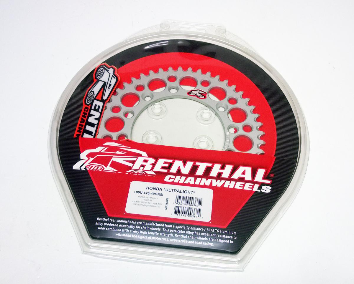 REAR SPROCKET ALLOY RENTHAL, ULTRALITE 189U-420-49GRSI SILVER