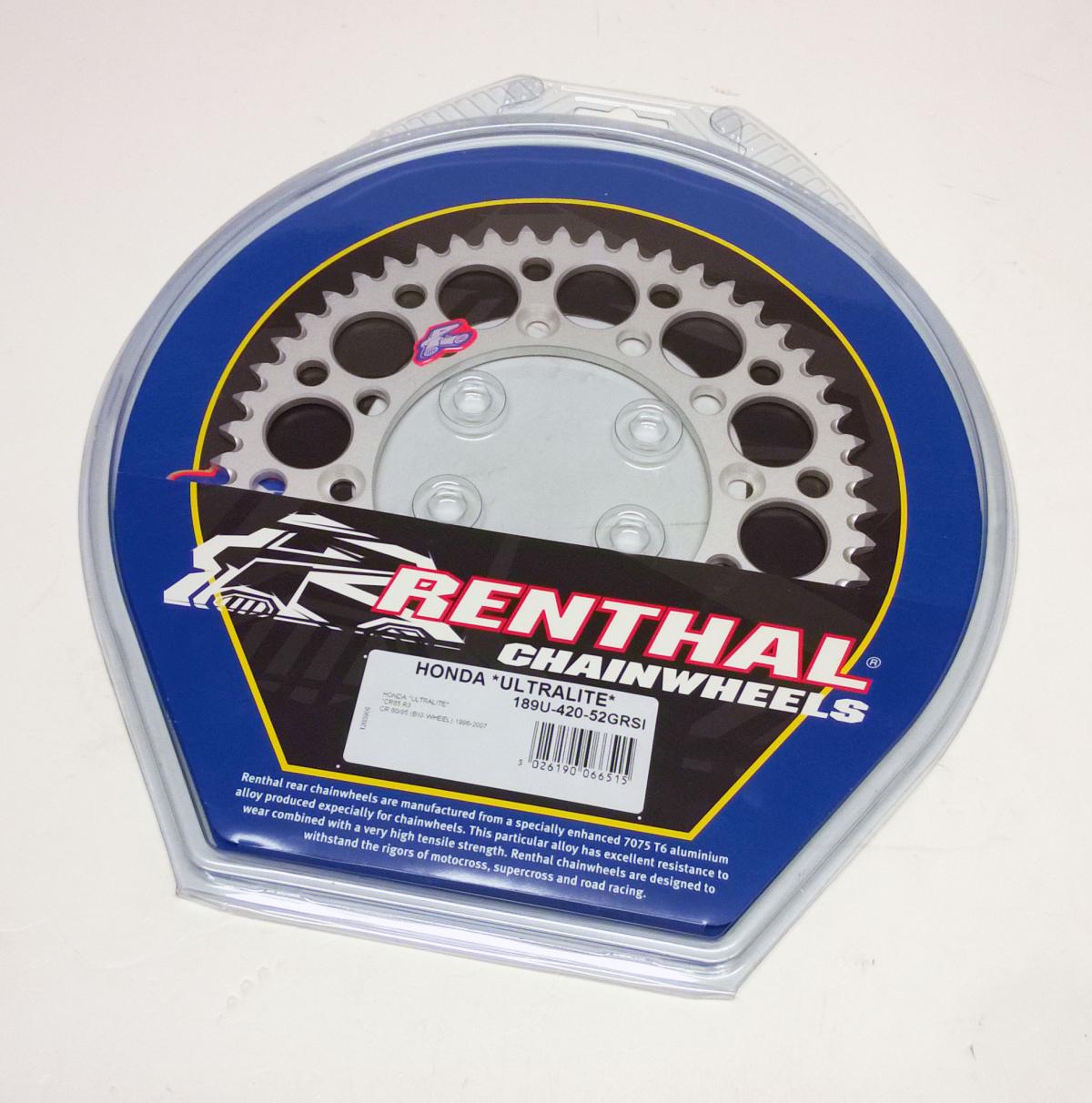 REAR SPROCKET ALLOY RENTHAL, ULTRALITE 189U-420-52GRSI SILVER