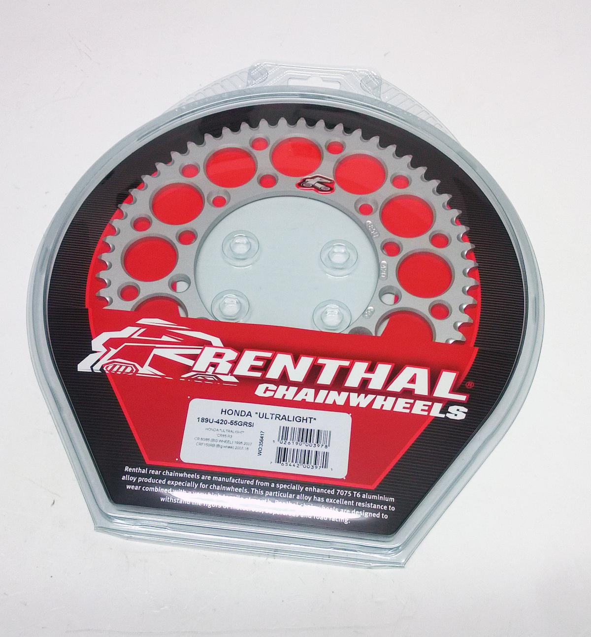 REAR SPROCKET ALLOY RENTHAL, ULTRALITE 189U-420-55GRSI SILVER