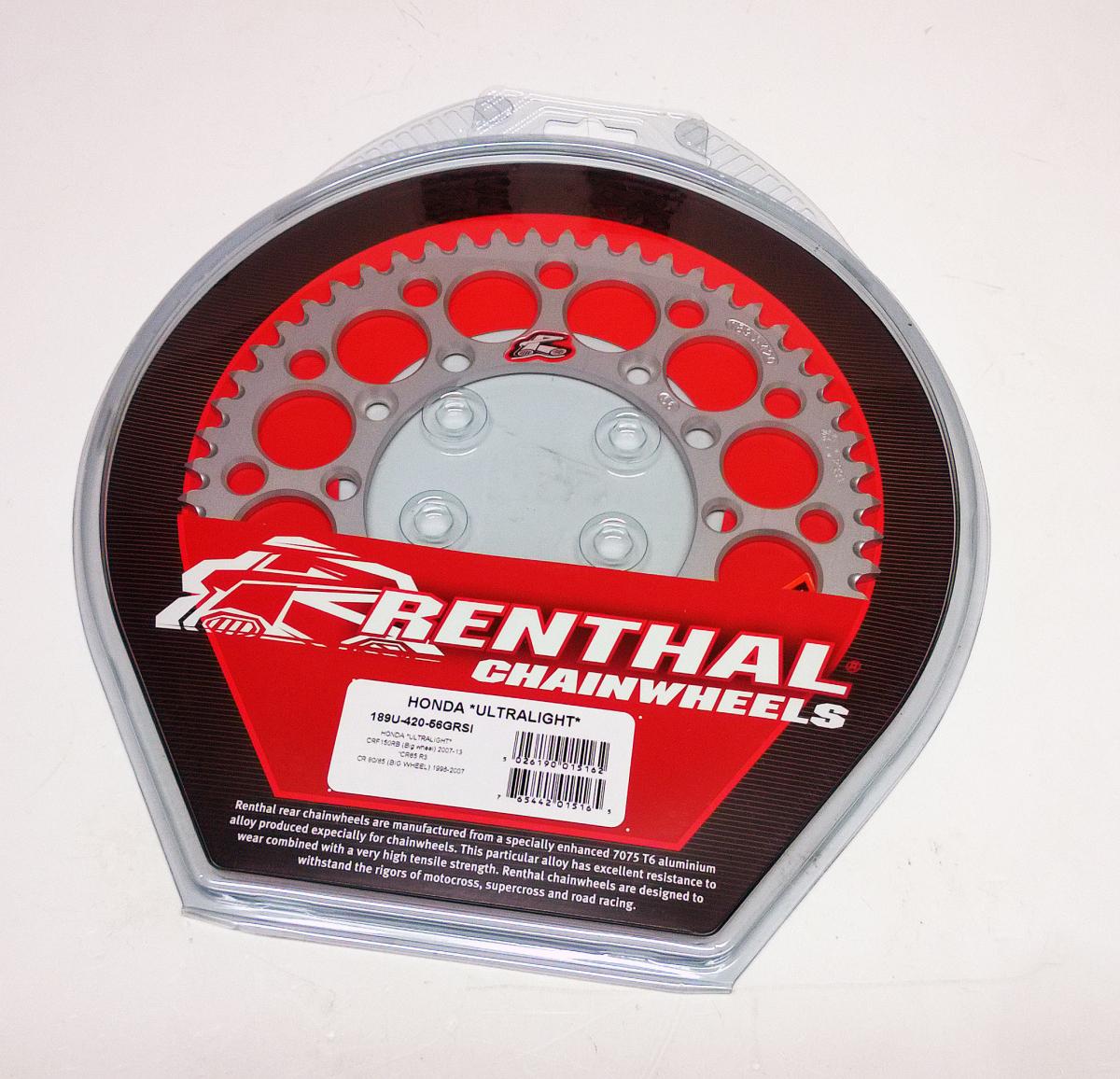 REAR SPROCKET ALLOY RENTHAL, ULTRALITE 189U-420-56GRSI SILVER