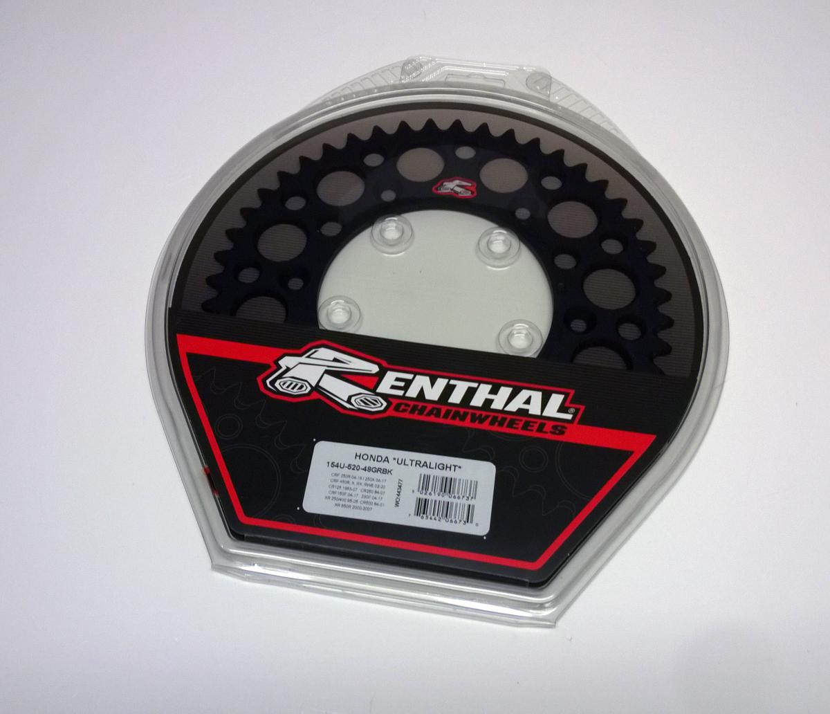 REAR SPROCKET ALLOY RENTHAL, ULTRALITE 154U-520-48GRBK BLACK, 154U-520-48GRBK