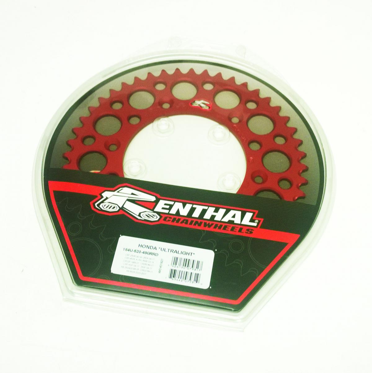 REAR SPROCKET ALLOY RENTHAL, ULTRALITE 154U-520-48GRRD RED, 154U-520-48GRRD