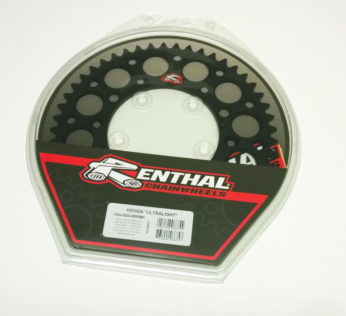 REAR SPROCKET ALLOY RENTHAL, ULTRALITE 154U-520-49GRBK BLACK