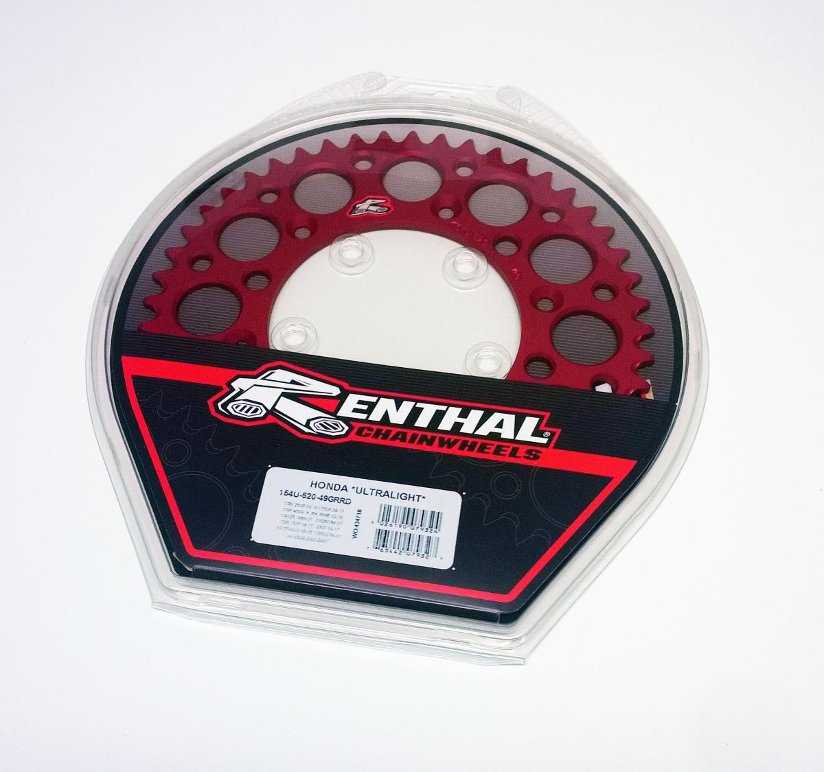 REAR SPROCKET ALLOY RENTHAL, ULTRALITE 154U-520-49GRRD RED, 154U-520-49GRRD