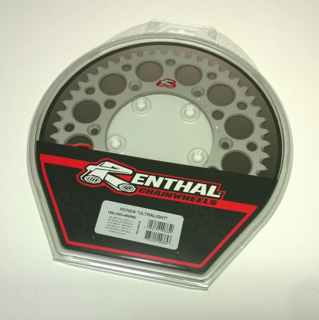 REAR SPROCKET ALLOY RENTHAL, ULTRALITE 154U-520-49GRSI SILVER, 154U-520-49GRSI