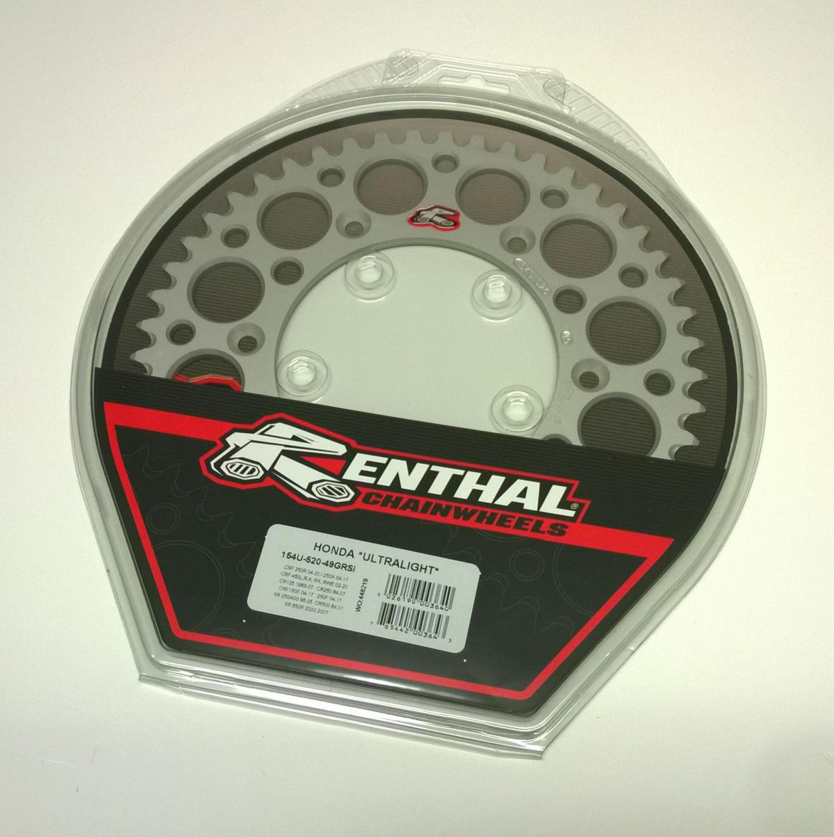 REAR SPROCKET ALLOY RENTHAL, ULTRALITE 154U-520-49GRSI SILVER, 154U-520-49GRSI