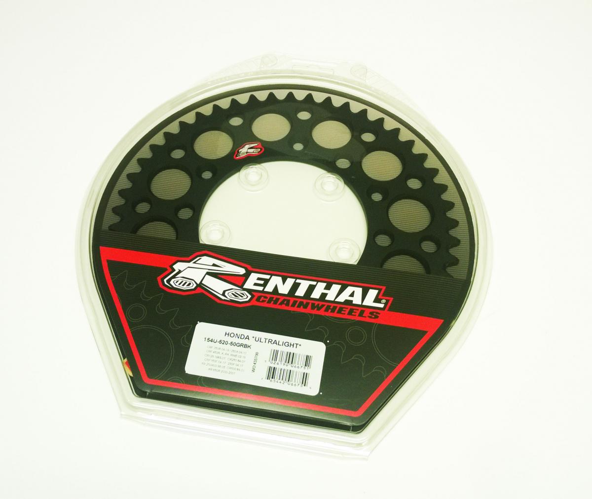 REAR SPROCKET ALLOY RENTHAL, ULTRALITE 154U-520-50GRBK BLACK, 154U-520-50GRBK