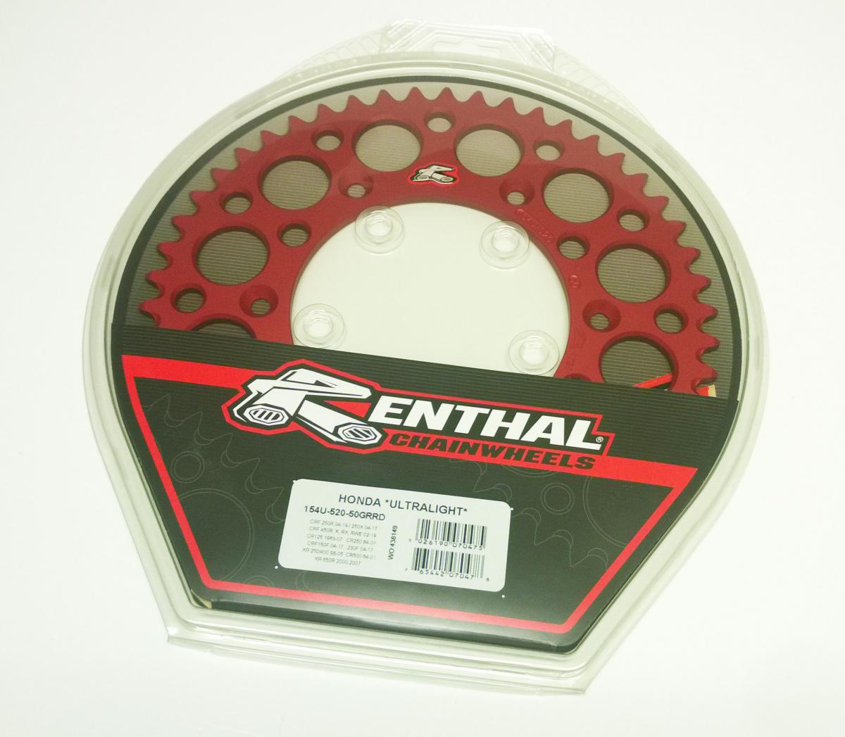 REAR SPROCKET ALLOY RENTHAL, ULTRALITE 154U-520-50GRRD RED, 154U-520-50GRRD
