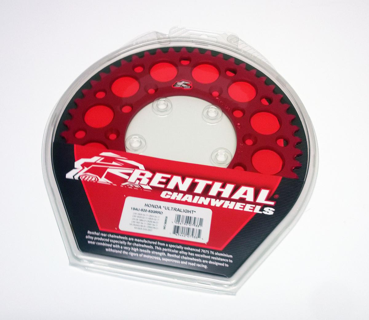 REAR SPROCKET ALLOY RENTHAL, ULTRALITE 154U-520-52GRRD RED